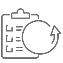 Clipboard with a checklist and a circular refresh or repeat arrow.