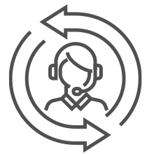 Customer support icon with circular arrows.