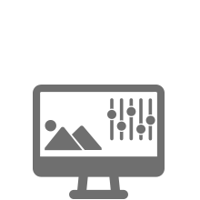 Image editor on a monitor, with pictures and adjustment sliders.