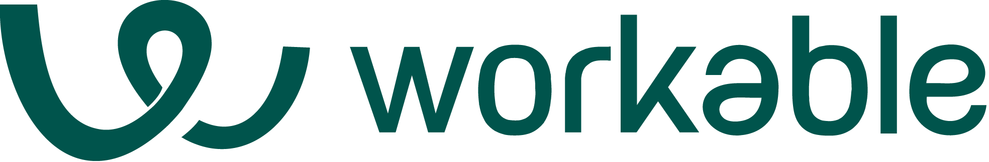 Dark teal "workable" logo with a stylized looping graphic on the left.