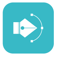 White vector pen tool icon on a teal background.