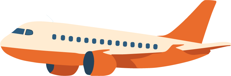 A cartoon-style orange and cream airplane on a dark green background.
