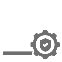 A grey gear icon with a shield and checkmark inside, next to a horizontal line, representing secure settings.