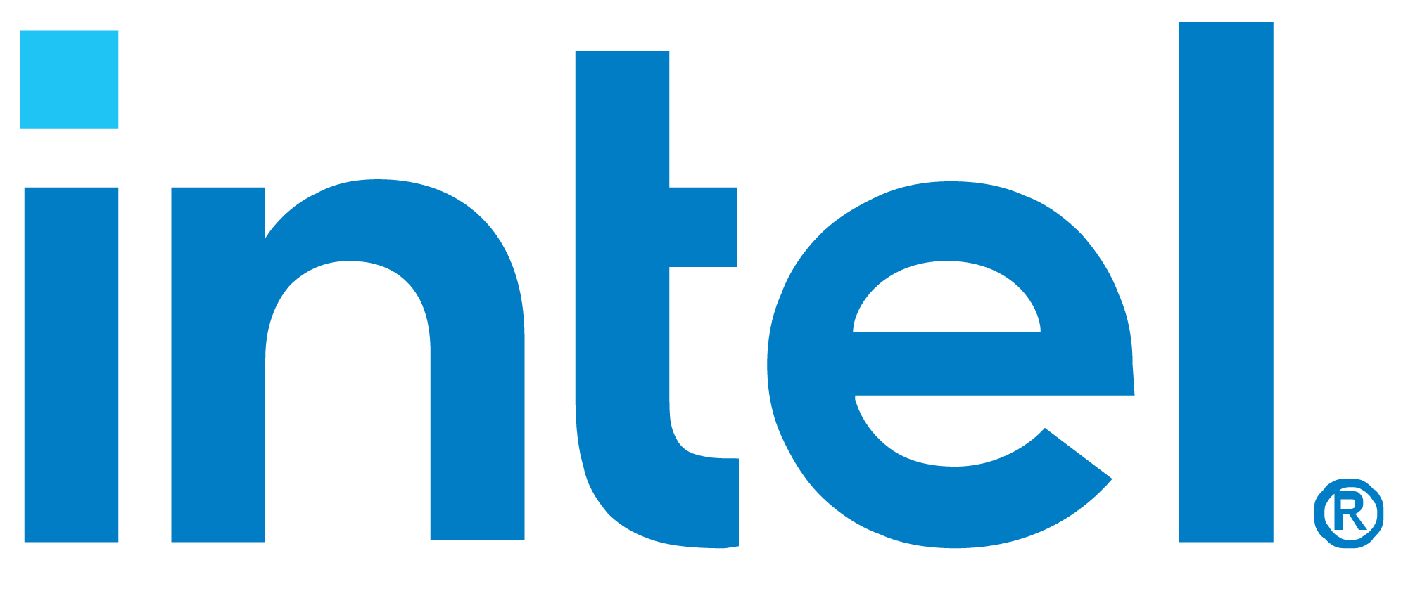The Intel logo, featuring the word "intel" in blue lowercase letters with a light blue square above the 'i'.