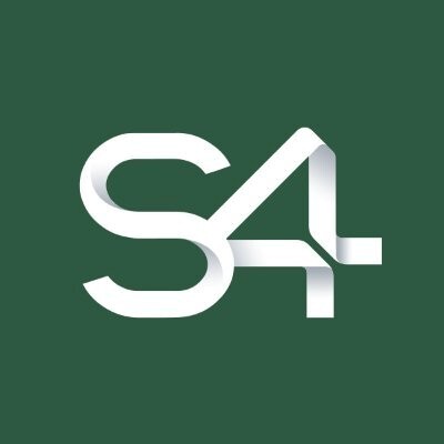 White ribbon-style S4 logo on a dark green background.